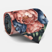 Navy Blue & Copper Peony Groom Neck Tie Krawatte (Gerollt)
