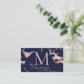 Navy Blue Copper Rose Gold Foil Marmor Monogram Visitenkarte (Stehend Vorderseite)