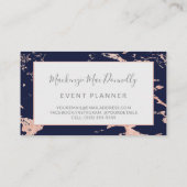 Navy Blue Copper Rose Gold Foil Marmor Monogram Visitenkarte (Rückseite)
