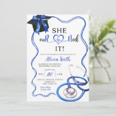 Navy Blue Coquette Nurse Graduation Einladung (Stehend Vorderseite)