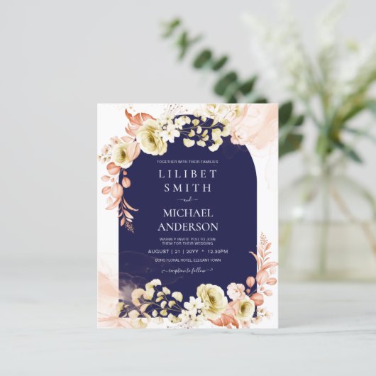 Navy Blue Coral Boho Floral Wedites (Stehend Vorderseite)