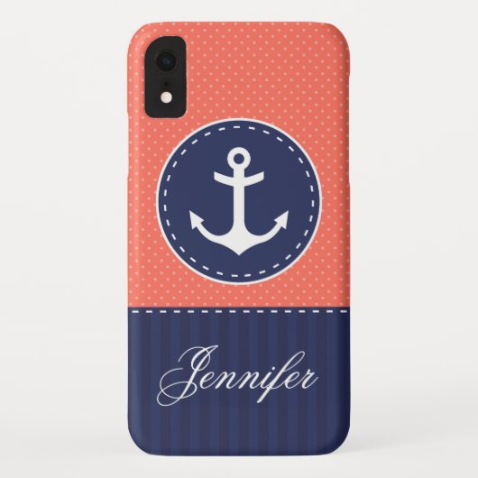 Navy Blue Coral Pink Muster Anker anpassbar Case-Mate iPhone Hülle (Rückseite)