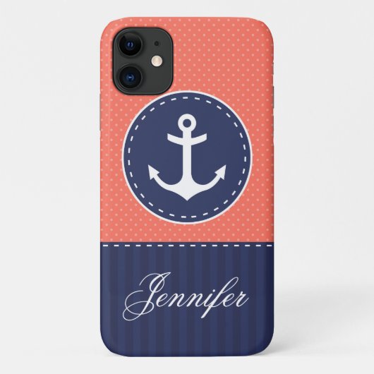 Navy Blue Coral Pink Muster Anker anpassbar Case-Mate iPhone Hülle (Rückseite)