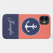 Navy Blue Coral Pink Muster Anker anpassbar Case-Mate iPhone Hülle (Rückseite (Horizontal))