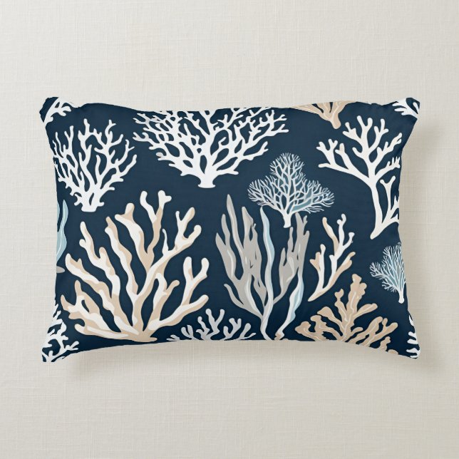 Navy Blue Coral Reef Meereswelt Ocean Coastal Dekokissen (Vorderseite)