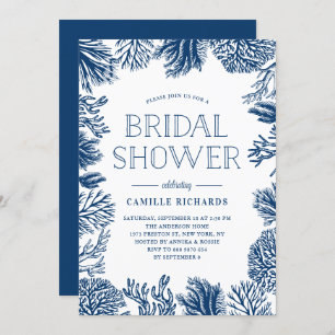 Navy Blue Coral Reefs rahmen nautisches Brautparty Einladung