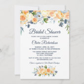 Navy Blue Coral Watercolor Brautparty Einladung (Vorderseite)