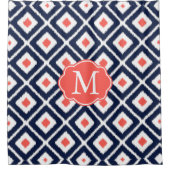 Navy Blue, Coral, White Ikat Diamond Pattern Duschvorhang (Vorderseite)