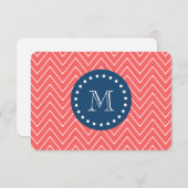 Navy Blue, Coral Zickzack Pattern | Ihr Monogramm Mitteilungskarte (Vorne/Hinten)