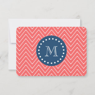Navy Blue, Coral Zickzack Pattern Ihr Monogramm Mitteilungskarte