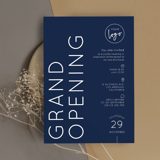 Navy Blue Corporate Business Logo Grand Opening Einladung