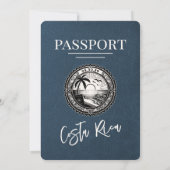 Navy Blue Costa Rica Passport Hochzeitseinladung Einladung (Rückseite)