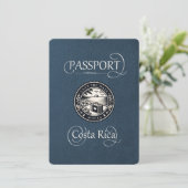Navy Blue Costa Rica Passport Save The Date (Stehend Vorderseite)