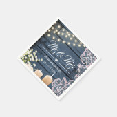 Navy Blue Country Holz String Lights Lace Mr & Mrs Serviette (Ecke)
