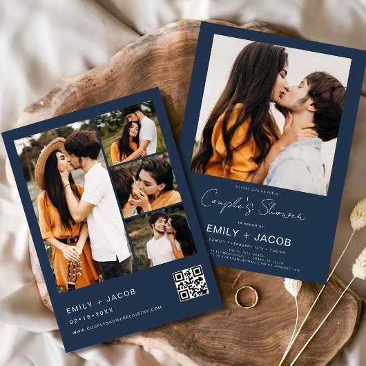 Navy Blue Couple's Shower Foto QR Code Einladung