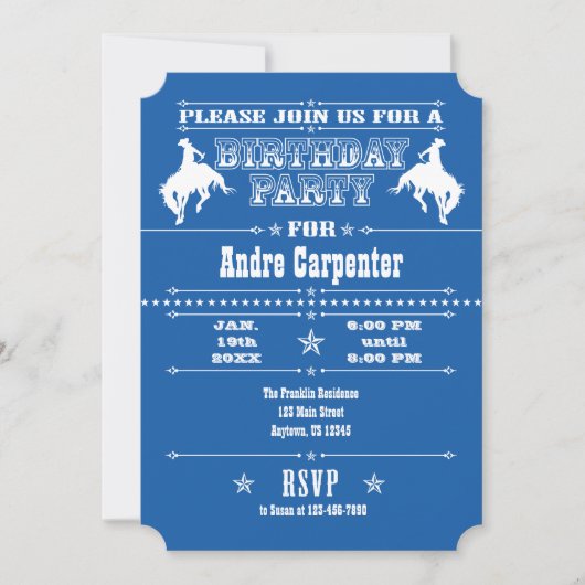 Navy Blue Cowboy Rodeo Geburtstagsparty Einladung (Vorderseite)