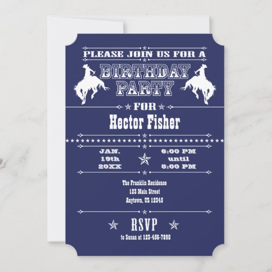 Navy Blue Cowboy Rodeo Geburtstagsparty Einladung (Vorderseite)