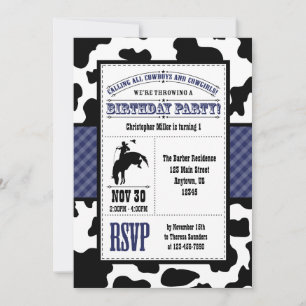 Navy Blue Cowhide Cowboy Einladung zum Geburtstag