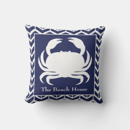 Navy Blue Crab Herringbone personalize Nautical Kissen