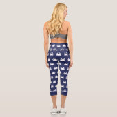 Navy Blue Crab Muster Nautical Personalize Beach Capri Leggings (Rückseite)