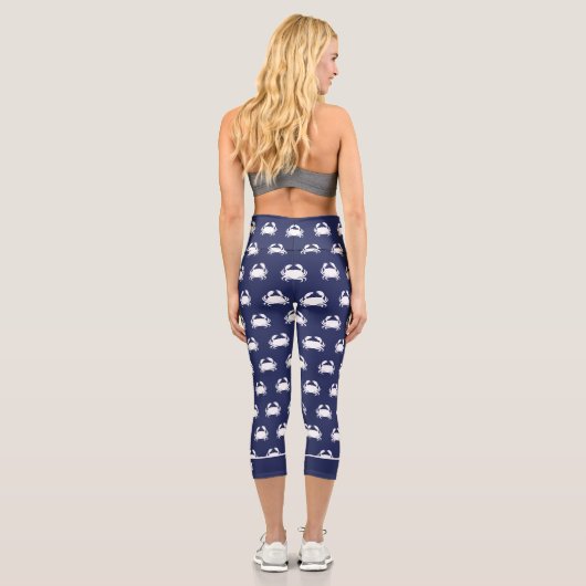 Navy Blue Crab Muster Nautical Personalize Beach Capri Leggings (Rückseite)