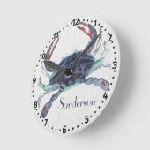 Navy blue crab watercolor nautical coastal runde wanduhr (Winkel)