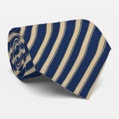 Navy Blue & Cream Beige Diagonal Striped Krawatte (Gerollt)