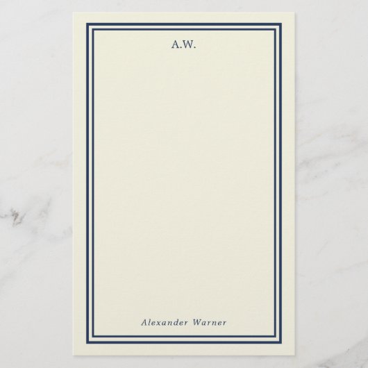Navy Blue & Cream Mit Monogramm Stationery Briefpapier (Vorderseite)
