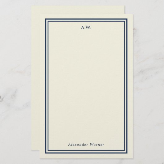 Navy Blue & Cream Mit Monogramm Stationery Briefpapier (Vorne/Hinten)