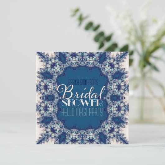 Navy Blue + Creme Delight Bridal Dusche Einladung (Stehend Vorderseite)