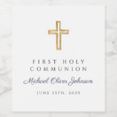 Navy Blue Cross Boy First Communion Weinetikett (Einzelnes Label)