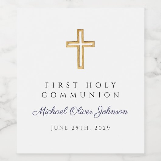 Navy Blue Cross Boy First Communion Weinetikett (Einzelnes Label)