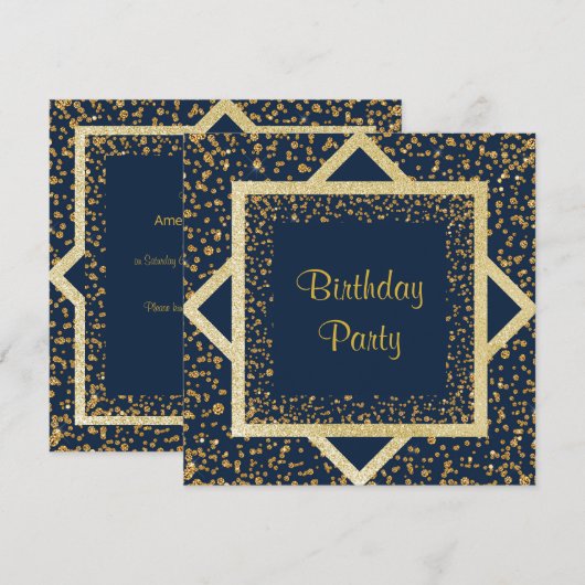 NAVY BLUE CRYSTAL GOLD GEBURTTAG LAYERED EINLADUNG (Vorne/Hinten)