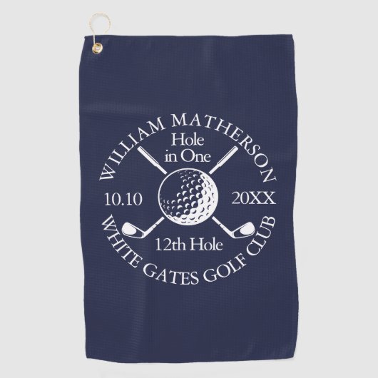 Navy Blue Custom Hole in einem Golf Ball Clubs Golfhandtuch (Vorderseite)
