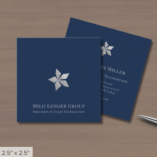 Navy Blue Custom Logo Square Quadratische Visitenkarte