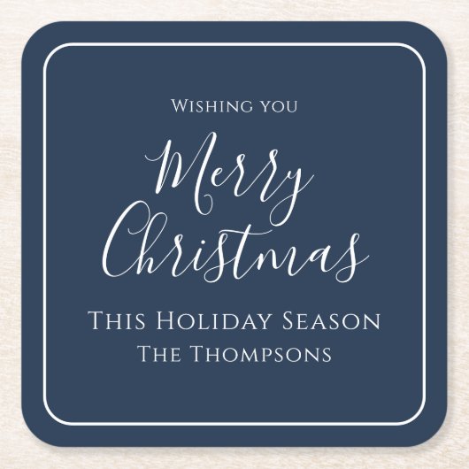 Navy Blue Custom Merry Christmas Rechteckiger Pappuntersetzer (Vorderseite)