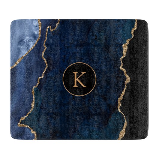 Navy Blue Custom Monogram Agate Schneidebrett (Vorderseite)