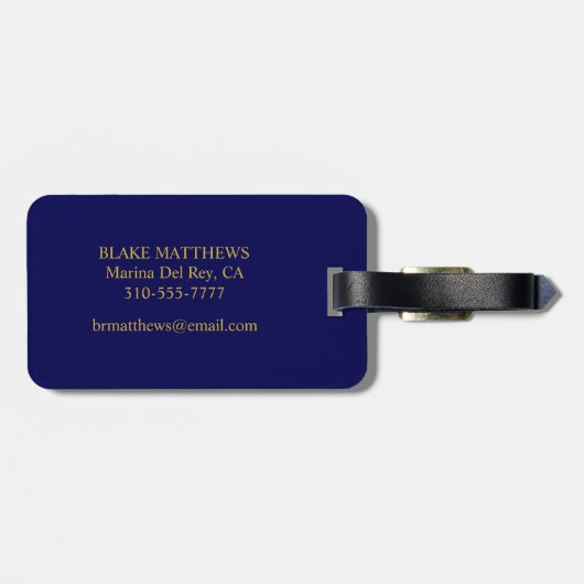 Navy Blue Customizing It Gold Monogram & Name Gepäckanhänger (Rückseite horizontal)