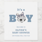 Navy Blue Cute Bow Soccer Boy Baby Shower Welcome Weinetikett (Einzelnes Label)