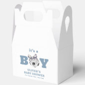 Navy Blue Cute Bow Soccer It's A Boy Baby Shower Geschenkschachtel (Offen)