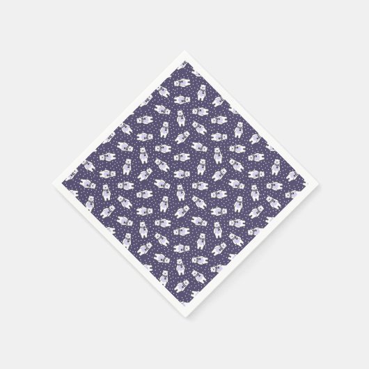 Navy blue cute snow polar bear pattern serviette (Ecke)