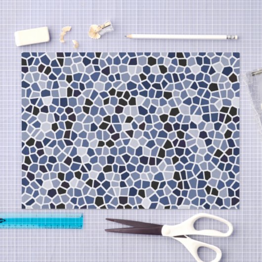 Navy Blue Cyan Stated Glass Pattern Seidenpapier (Handwerk)