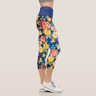 Navy Blue Dainty Floral Capri Leggings
