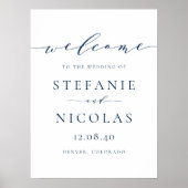 Navy Blue Dainty Script Simple Wedding Willkommen Poster (Vorne)