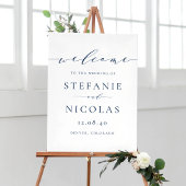 Navy Blue Dainty Script Simple Wedding Willkommen Poster