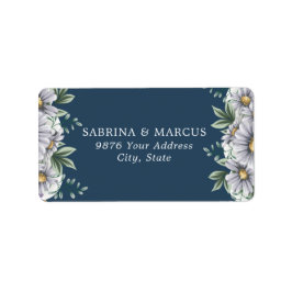 Navy Blue Daisy Floral Blätter Hochzeitadresse Adressaufkleber
