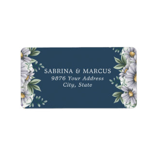 Navy Blue Daisy Floral Blätter Hochzeitadresse Adressaufkleber