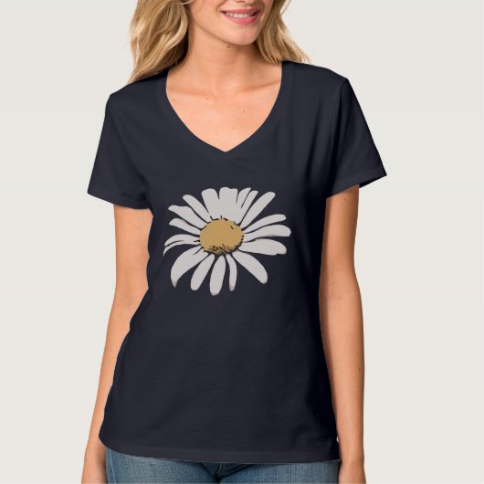 Navy Blue Daisy Floral V-Neck T - Shirt (Vorderseite)