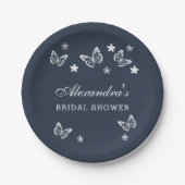 Navy Blue Daisy White Butterfly Brautparty Pappteller (Vorderseite)