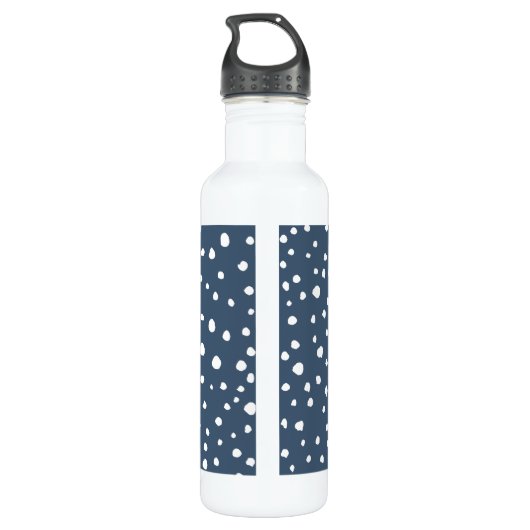 Navy Blue Dalmatian Spots, Dalmatian Dots, Dotted Edelstahlflasche (Rückseite)